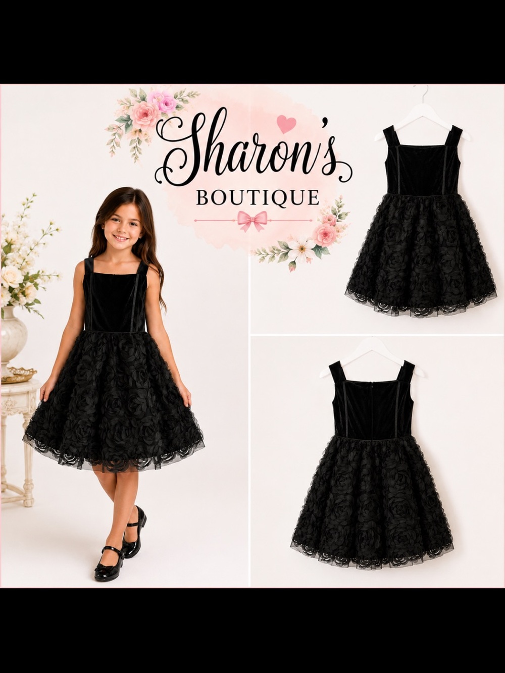Kensie Girl Black Velvet Rosette Party Dress Girls Size 10 NWT Holiday Wedding